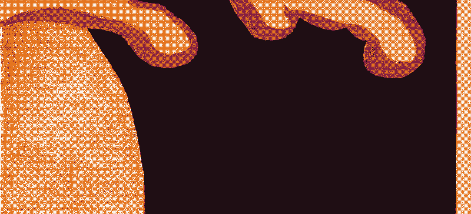 Dithered woodblock design of a cresting wave